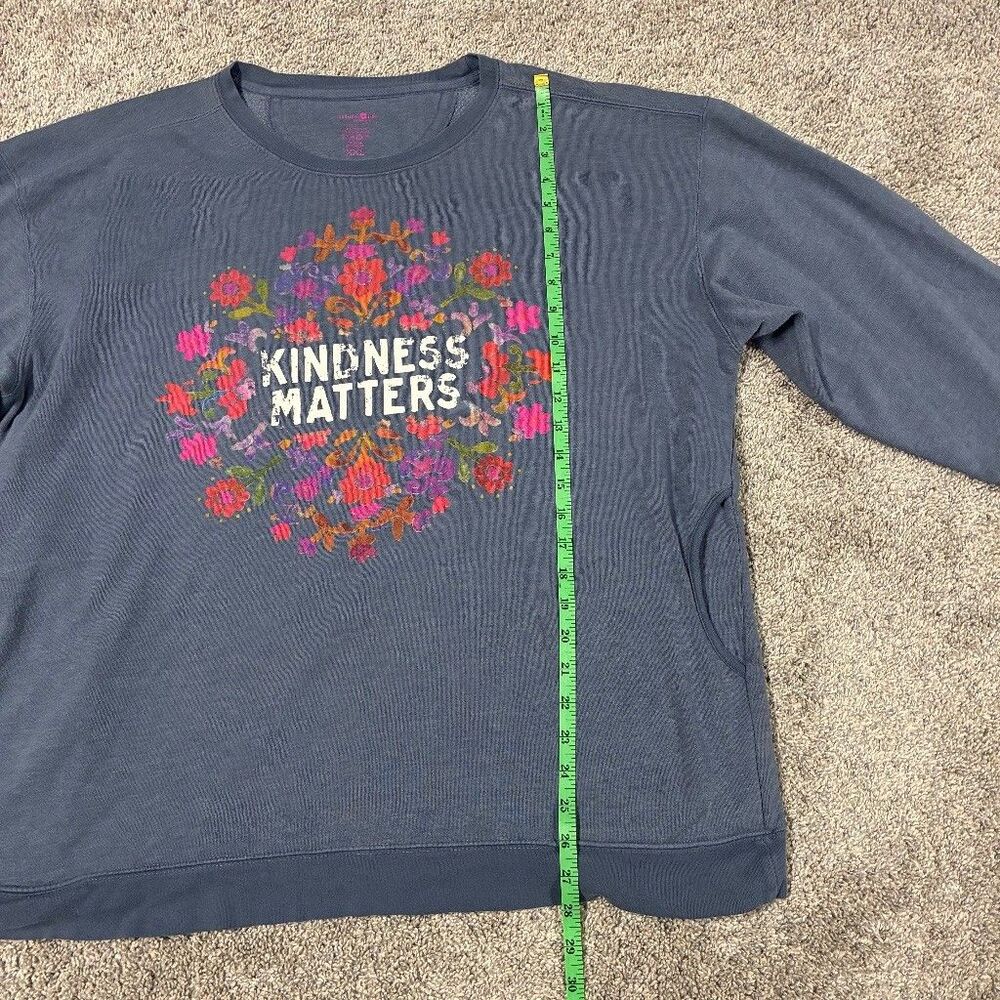 Natural Life Kindness Matters Floral Graphic Sweatshirt Women XXL Blue Gray - Picture 6 of 8
